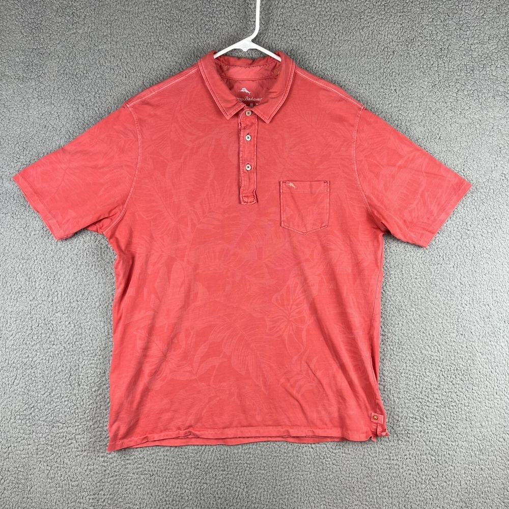 Tommy Bahama Relax Polo Shirt Mens Extra Large Pink Floral Allover Pima Cotton
